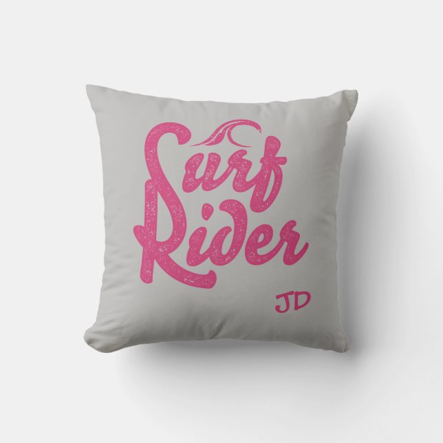 Surf Rider Quote Monogram Pink Black Trendy Cushion (Front)