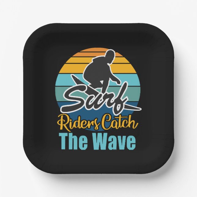 Surf Riders Catch the Waves Paper Plate (Front)