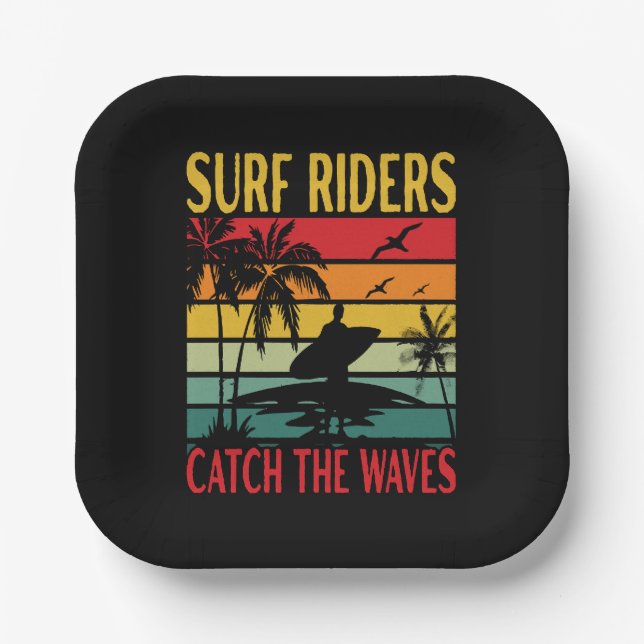 Surf Riders Catch the Waves Paper Plate (Front)