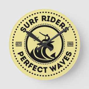 Surf Riders Retro Badge Wall Clock
