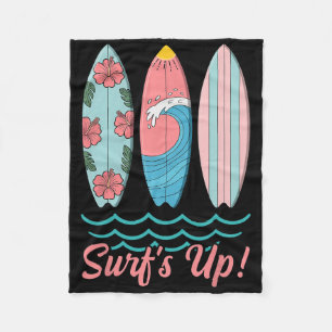 Surf’s Up Cute Surfboard Summer Beach Hawaii Wave Fleece Blanket