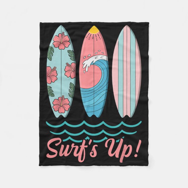 Surf’s Up Cute Surfboard Summer Beach Hawaii Wave  Fleece Blanket (Front)