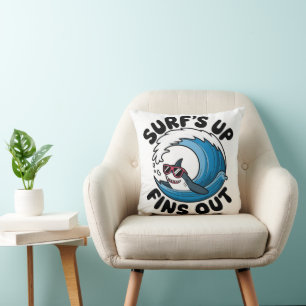 Surf’s Up, Fins Out - Cool Surfing Design Cushion