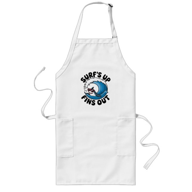 Surf’s Up, Fins Out - Cool Surfing Design  Long Apron (Front)