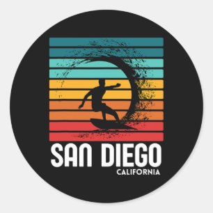 Surf San Diego California Beach Vintage Retro Surf Classic Round Sticker