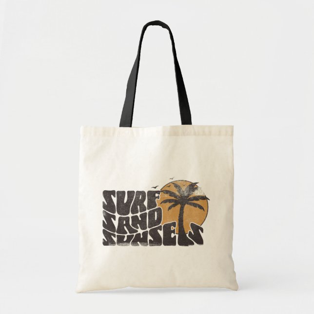 Surf Sand Sunsets Beach Life Palm Tree Tote Bag (Front)