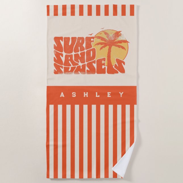 Surf Sand Sunsets Beach Life Palm Tree Towel (Front)