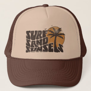 Surf Sand Sunsets Beach Life Palm Tree Trucker Hat
