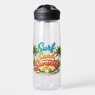 Surf Sand Sunsets Tropical Beach Design Water Bottle
