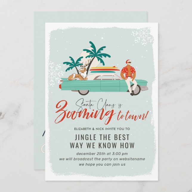 Surf Santa Claus | Virtual Christmas Holiday Party Invitation (Front/Back)