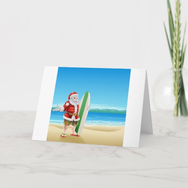Surf Santa on the beach Holiday Card (Front)