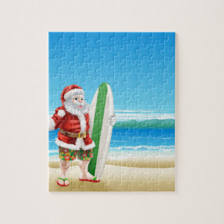 Surf Santa on the beach Jigsaw Puzzle