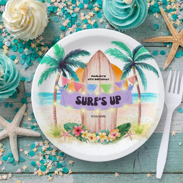 Surf & Sea | Surf's Up Tropical Beach Birthday Paper Plate (Creator Uploaded)