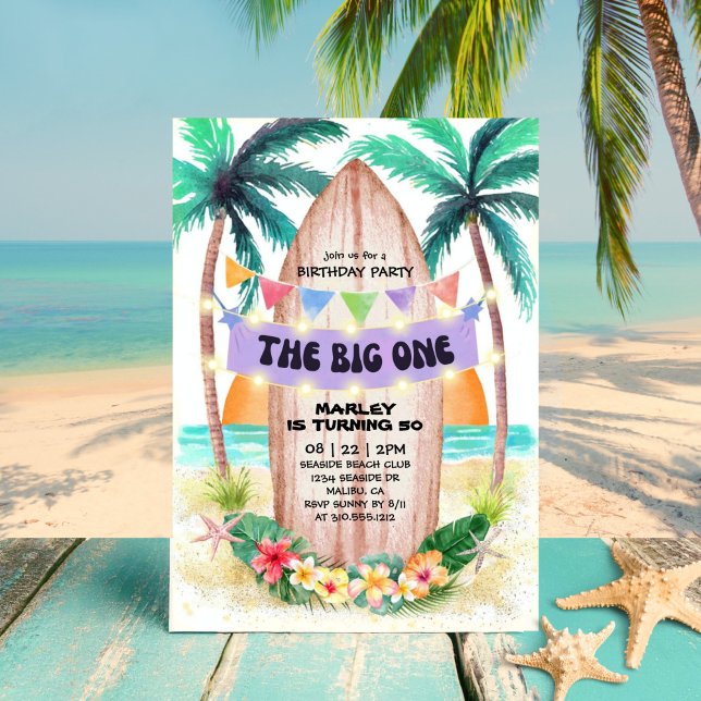 Surf & Sea | The Big One Beach Birthday Invitation (Creator Uploaded)