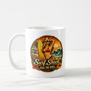 Surf Shack Surfer Pin-Up Ride The Wave Beach Coffee Mug
