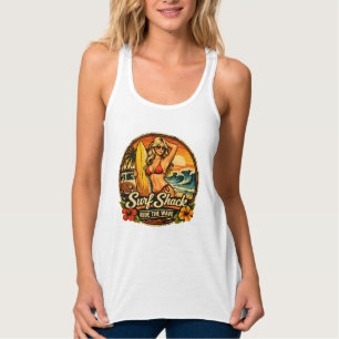 Surf Shack Surfer Pin-Up   Ride The Waves Beach Singlet