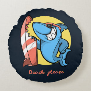 Surf Shark Beach Please Round Cushion