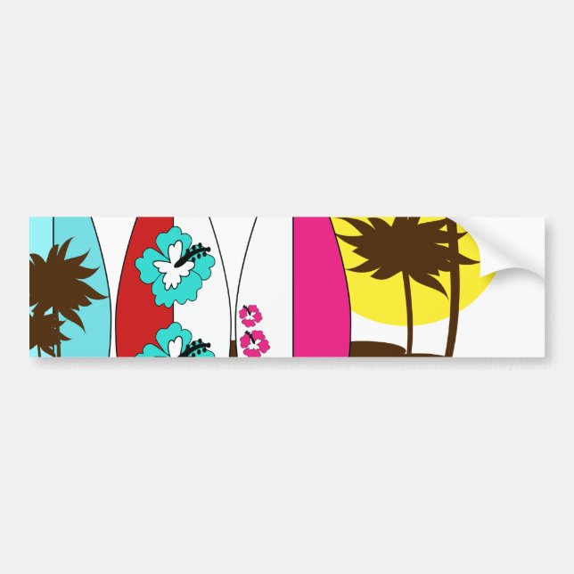 Surf Shop Surfing Ocean Beach Surfboards Palm Tree Bumper Sticker (Front)