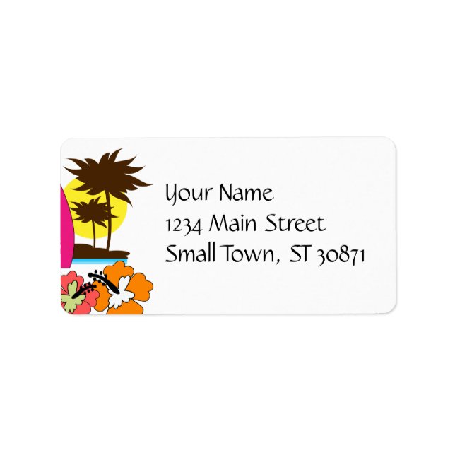 Surf Shop Surfing Ocean Beach Surfboards Palm Tree Label (Front)