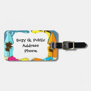 Surf Shop Surfing Ocean Beach Surfboards Palm Tree Luggage Tag