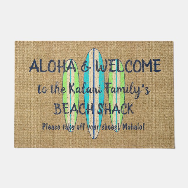 Surf Sign Customise Monogram Hawaiian Aloha Doormat (Front)