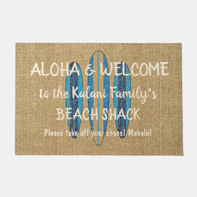Surf Sign Customise Monogram Hawaiian Aloha Doormat (Front)