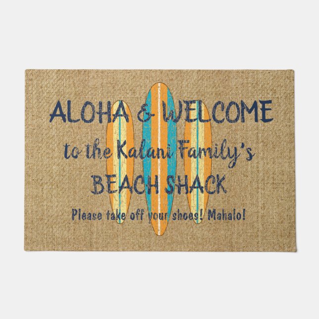 Surf Sign Customise Monogram Hawaiian Aloha Doormat (Front)