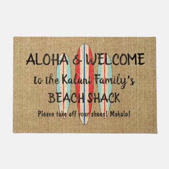 Surf Sign Customise Monogram Hawaiian Aloha Doormat (Front)