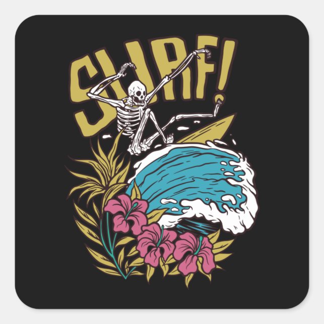 Surf Skeleton Square Sticker (Front)