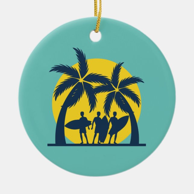 Surf sun and palm trees cool surf ceramic tree decoration (Front)