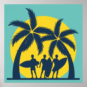 Surf sun and palm trees cool surf poster