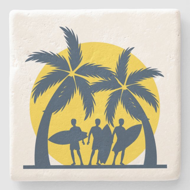 Surf sun and palm trees cool surf stone coaster (Front)