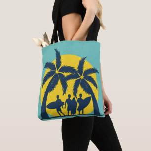 Surf sun and palm trees cool surf tote bag