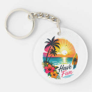 Surf, Sun & Palm Trees – Tropical Summer Vibes Key Ring