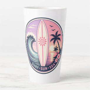 Surf • Sun • Sea Retro Tropical Wave Badge   Vinta Latte Mug