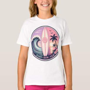 Surf • Sun • Sea Retro Tropical Wave Badge   Vinta T-Shirt