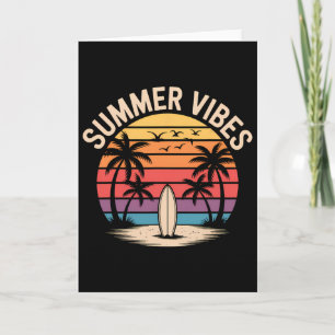 Surf Sunset Summer Vibes Retro Beach Palm Trees Card