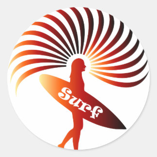 surf surfer surfing board wave sun beach classic round sticker