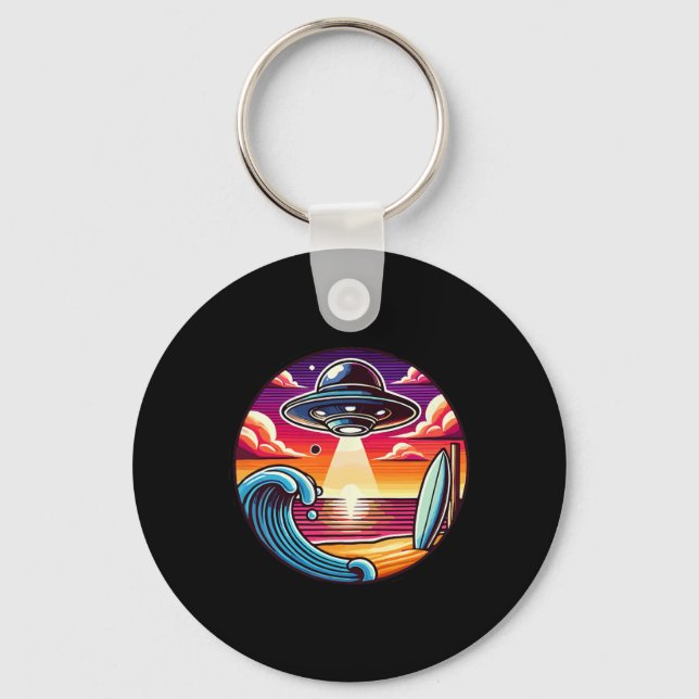 Surf Surfing Surfer Wave Ocean Sunset Outer Space  Key Ring (Front)