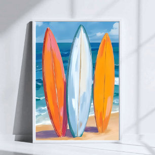 Surf the Waves Watercolor Beach Ocean Poster