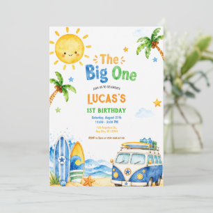 Surf Tropical First Birthday Party Beach Boy fun Invitation