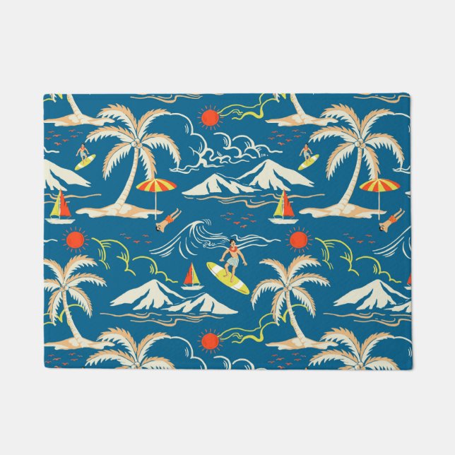 Surf tropical island themed pattern doormat (Front)