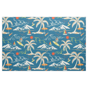 Surf tropical island themed pattern fabric