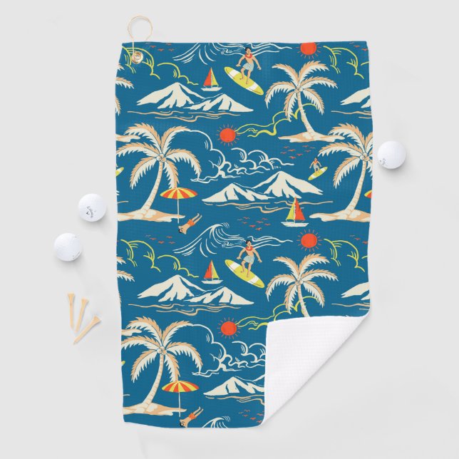 Surf tropical island themed pattern golf towel (InSitu)