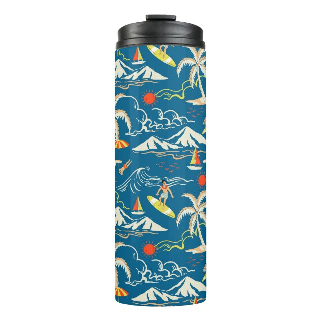 Surf tropical island themed pattern thermal tumbler (Front)