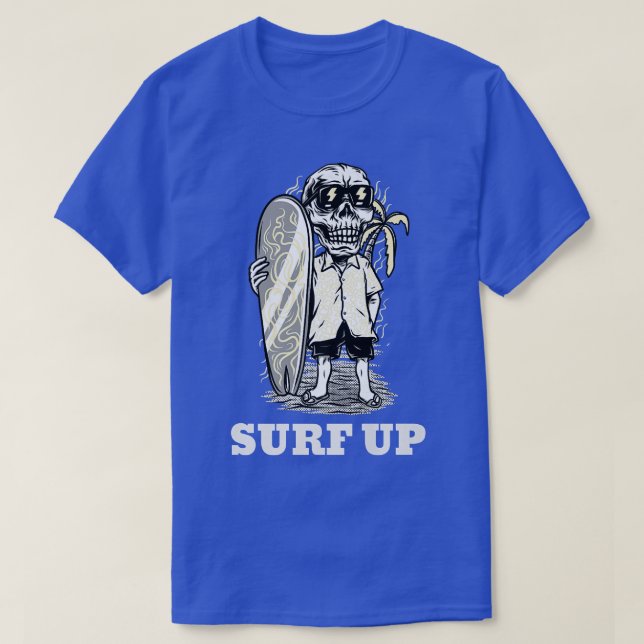 Surf Up Skeleton At The Beach  T-Shirt (Design Front)