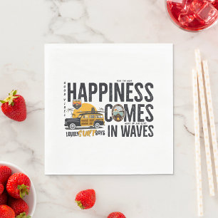 Surf Van Beach Quote Happiness Comes in Waves Napkin