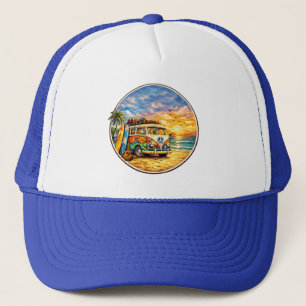 Surf Van Retro 60s Hippie Beach Life Sunset Surfer Trucker Hat
