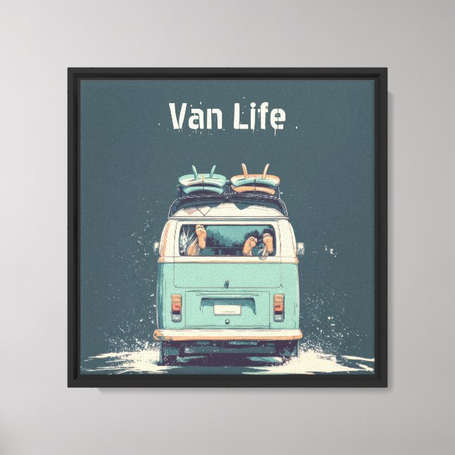 Surf Van Splash – Retro Beach Camper Canvas Print (Front)