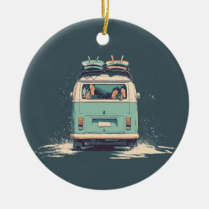 Surf Van Splash – Retro Beach Camper Ceramic Tree Decoration